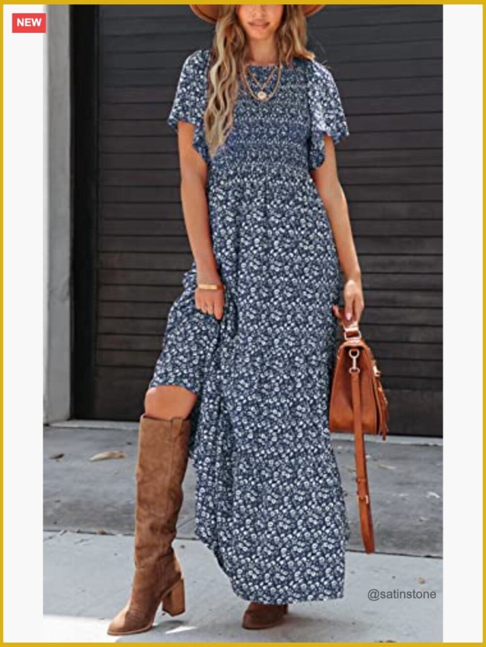 Flutter Short Sleeve Smocked Tiered Maxi Dress Casual Boho Floral - Picture 2 of 7